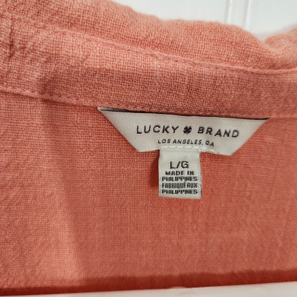 Lucky Brand | Cotton Button Down Top Peach Large - Picture 3 of 4